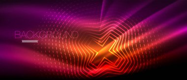 Neon parlayan dalga, sihirli enerji ve ışık arka plan. Duvar kağıdı şablonu, yüksek teknoloji gelecek kavramı