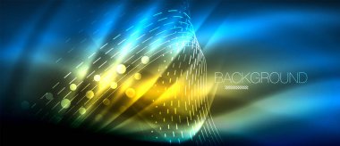 Neon parlayan dalga, sihirli enerji ve ışık arka plan. Duvar kağıdı şablonu, yüksek teknoloji gelecek kavramı