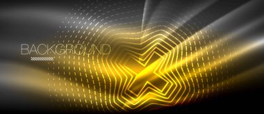 Neon parlayan dalga, sihirli enerji ve ışık arka plan. Duvar kağıdı şablonu, yüksek teknoloji gelecek kavramı