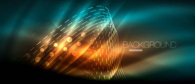 Neon parlayan dalga, sihirli enerji ve ışık arka plan. Duvar kağıdı şablonu, yüksek teknoloji gelecek kavramı