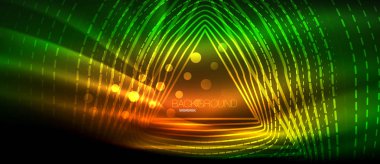 Neon parlayan dalga, sihirli enerji ve ışık arka plan. Duvar kağıdı şablonu, yüksek teknoloji gelecek kavramı