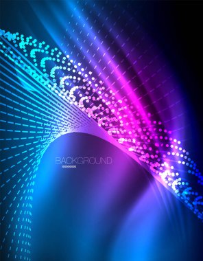 Yumuşak ışık efekti, parlak parlak neon koyu arka plan üzerinde düz çizgiler. Enerji Teknoloji fikir