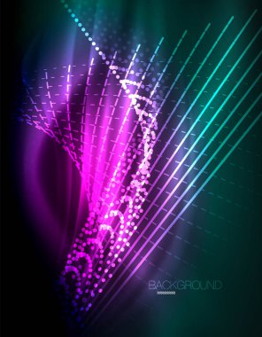 Yumuşak ışık efekti, parlak parlak neon koyu arka plan üzerinde düz çizgiler. Enerji Teknoloji fikir