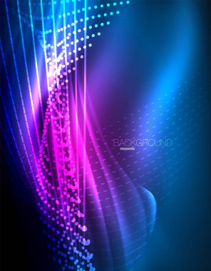 Yumuşak ışık efekti, parlak parlak neon koyu arka plan üzerinde düz çizgiler. Enerji Teknoloji fikir