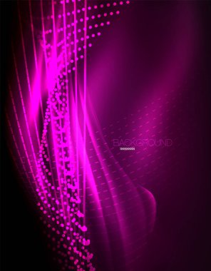 Yumuşak ışık efekti, parlak parlak neon koyu arka plan üzerinde düz çizgiler. Enerji Teknoloji fikir