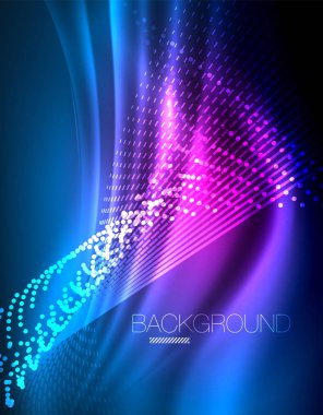 Yumuşak ışık efekti, parlak parlak neon koyu arka plan üzerinde düz çizgiler. Enerji Teknoloji fikir