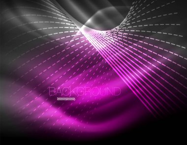 Yumuşak ışık efekti, parlak parlak neon koyu arka plan üzerinde düz çizgiler. Enerji Teknoloji fikir