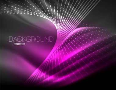 Yumuşak ışık efekti, parlak parlak neon koyu arka plan üzerinde düz çizgiler. Enerji Teknoloji fikir