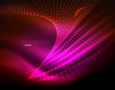 Yumuşak ışık efekti, parlak parlak neon koyu arka plan üzerinde düz çizgiler. Enerji Teknoloji fikir