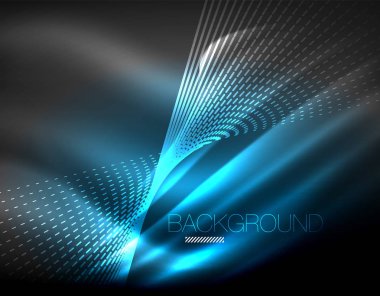 Yumuşak ışık efekti, parlak parlak neon koyu arka plan üzerinde düz çizgiler. Enerji Teknoloji fikir