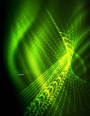 Yumuşak ışık efekti, parlak parlak neon koyu arka plan üzerinde düz çizgiler. Enerji Teknoloji fikir