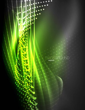 Yumuşak ışık efekti, parlak parlak neon koyu arka plan üzerinde düz çizgiler. Enerji Teknoloji fikir