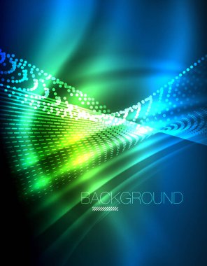 Yumuşak ışık efekti, parlak parlak neon koyu arka plan üzerinde düz çizgiler. Enerji Teknoloji fikir