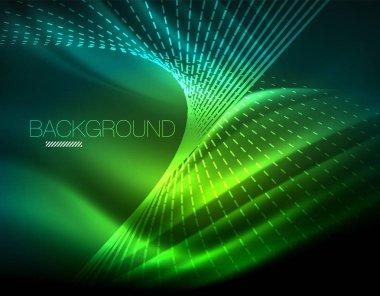 Yumuşak ışık efekti, parlak parlak neon koyu arka plan üzerinde düz çizgiler. Enerji Teknoloji fikir