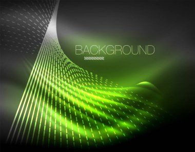 Yumuşak ışık efekti, parlak parlak neon koyu arka plan üzerinde düz çizgiler. Enerji Teknoloji fikir