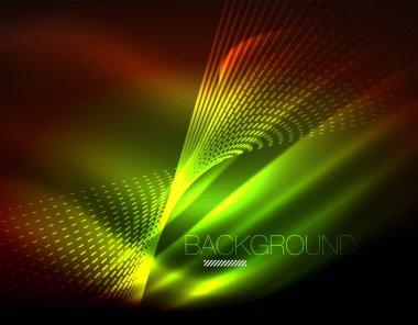 Yumuşak ışık efekti, parlak parlak neon koyu arka plan üzerinde düz çizgiler. Enerji Teknoloji fikir