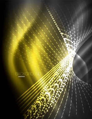 Yumuşak ışık efekti, parlak parlak neon koyu arka plan üzerinde düz çizgiler. Enerji Teknoloji fikir