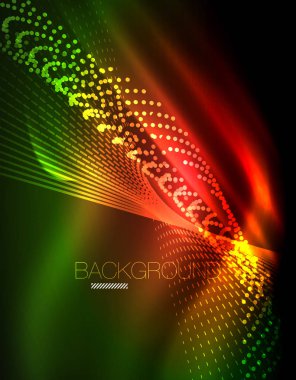 Yumuşak ışık efekti, parlak parlak neon koyu arka plan üzerinde düz çizgiler. Enerji Teknoloji fikir