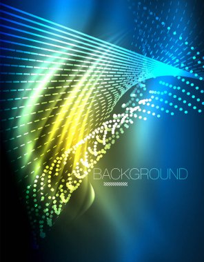 Yumuşak ışık efekti, parlak parlak neon koyu arka plan üzerinde düz çizgiler. Enerji Teknoloji fikir