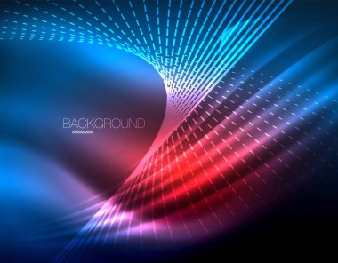 Yumuşak ışık efekti, parlak parlak neon koyu arka plan üzerinde düz çizgiler. Enerji Teknoloji fikir