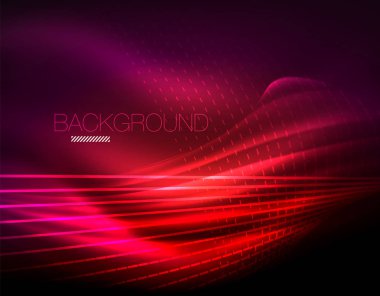 Yumuşak ışık efekti, parlak parlak neon koyu arka plan üzerinde düz çizgiler. Enerji Teknoloji fikir