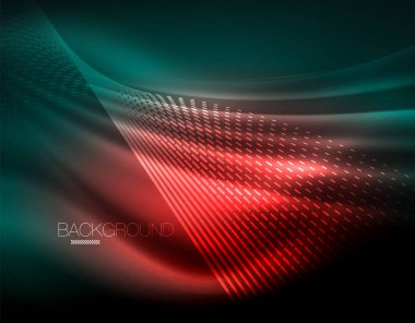 Yumuşak ışık efekti, parlak parlak neon koyu arka plan üzerinde düz çizgiler. Enerji Teknoloji fikir