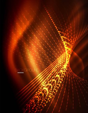 Yumuşak ışık efekti, parlak parlak neon koyu arka plan üzerinde düz çizgiler. Enerji Teknoloji fikir