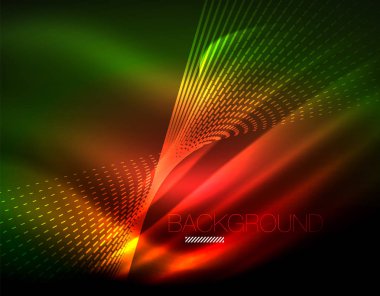 Yumuşak ışık efekti, parlak parlak neon koyu arka plan üzerinde düz çizgiler. Enerji Teknoloji fikir