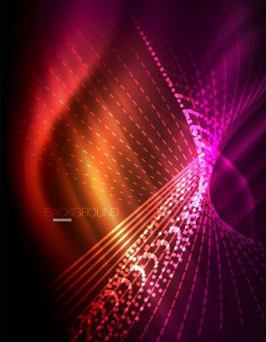 Yumuşak ışık efekti, parlak parlak neon koyu arka plan üzerinde düz çizgiler. Enerji Teknoloji fikir