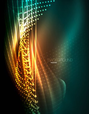 Yumuşak ışık efekti, parlak parlak neon koyu arka plan üzerinde düz çizgiler. Enerji Teknoloji fikir