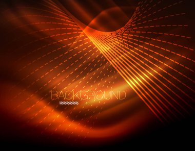 Yumuşak ışık efekti, parlak parlak neon koyu arka plan üzerinde düz çizgiler. Enerji Teknoloji fikir