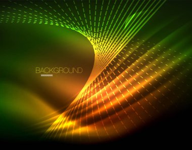 Yumuşak ışık efekti, parlak parlak neon koyu arka plan üzerinde düz çizgiler. Enerji Teknoloji fikir