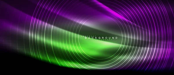 Neon glödande linjer, magi energi utrymme ljus koncept, abstrakt bakgrund tapet design — Stock vektor