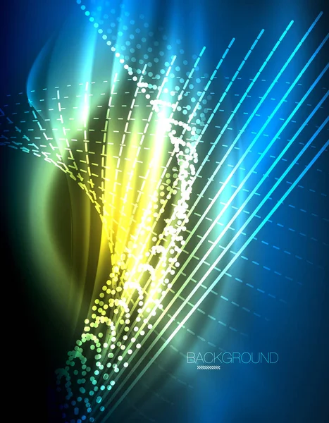 Efecto de luz suave, líneas rectas sobre un brillante fondo oscuro de neón. Idea de tecnología energética — Archivo Imágenes Vectoriales