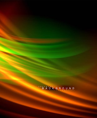 Neon parlayan dalga, sihirli enerji ve ışık arka plan. Vektör duvar kağıdı şablonu