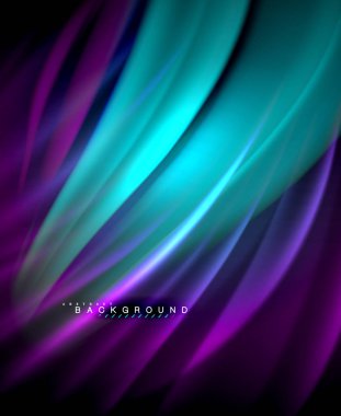 Neon parlayan dalga, sihirli enerji ve ışık arka plan. Vektör duvar kağıdı şablonu