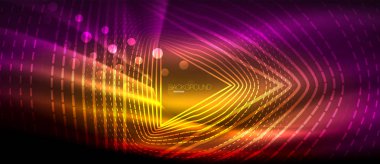 Neon parlayan dalga, sihirli enerji ve ışık arka plan. Duvar kağıdı şablonu, yüksek teknoloji gelecek kavramı