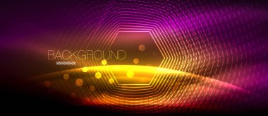 Neon parlayan dalga, sihirli enerji ve ışık arka plan. Duvar kağıdı şablonu, yüksek teknoloji gelecek kavramı