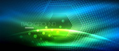 Neon parlayan dalga, sihirli enerji ve ışık arka plan. Duvar kağıdı şablonu, yüksek teknoloji gelecek kavramı