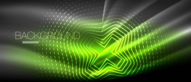 Neon parlayan dalga, sihirli enerji ve ışık arka plan. Duvar kağıdı şablonu, yüksek teknoloji gelecek kavramı