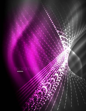 Yumuşak ışık efekti, parlak parlak neon koyu arka plan üzerinde düz çizgiler. Enerji Teknoloji fikir