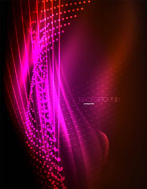 Yumuşak ışık efekti, parlak parlak neon koyu arka plan üzerinde düz çizgiler. Enerji Teknoloji fikir