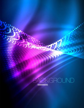 Yumuşak ışık efekti, parlak parlak neon koyu arka plan üzerinde düz çizgiler. Enerji Teknoloji fikir