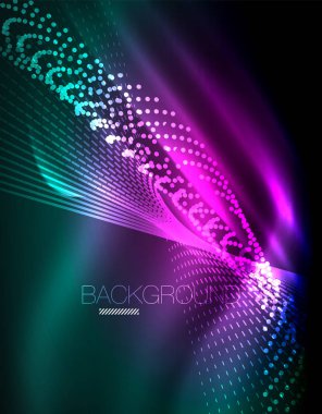 Yumuşak ışık efekti, parlak parlak neon koyu arka plan üzerinde düz çizgiler. Enerji Teknoloji fikir