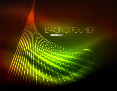 Yumuşak ışık efekti, parlak parlak neon koyu arka plan üzerinde düz çizgiler. Enerji Teknoloji fikir