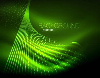 Yumuşak ışık efekti, parlak parlak neon koyu arka plan üzerinde düz çizgiler. Enerji Teknoloji fikir. Vektör çizim