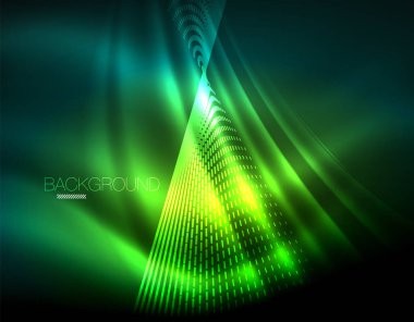 Yumuşak ışık efekti, parlak parlak neon koyu arka plan üzerinde düz çizgiler. Enerji Teknoloji fikir