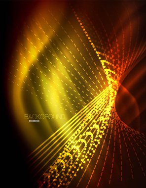 Yumuşak ışık efekti, parlak parlak neon koyu arka plan üzerinde düz çizgiler. Enerji Teknoloji fikir