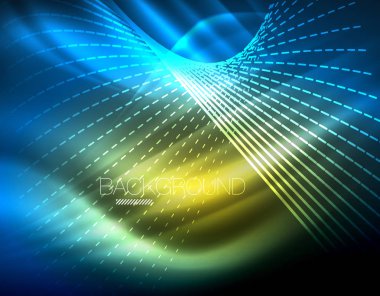 Yumuşak ışık efekti, parlak parlak neon koyu arka plan üzerinde düz çizgiler. Enerji Teknoloji fikir