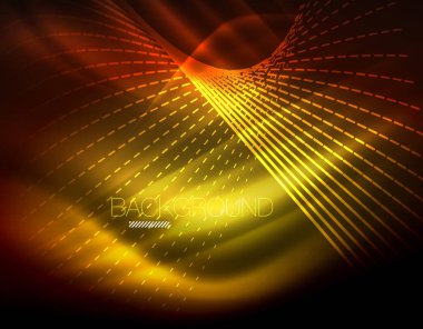 Yumuşak ışık efekti, parlak parlak neon koyu arka plan üzerinde düz çizgiler. Enerji Teknoloji fikir